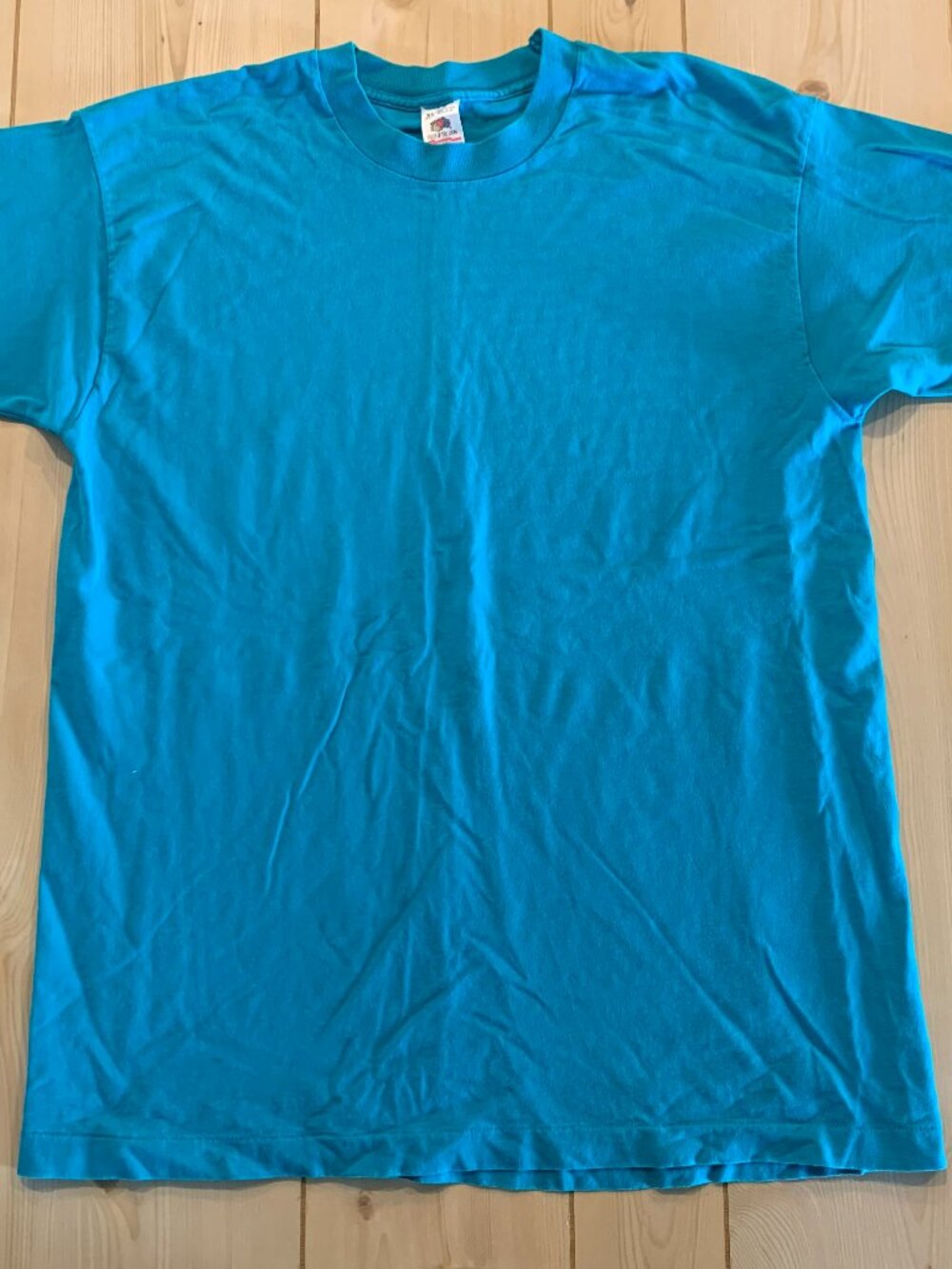 Vintage 90s Single Stitch Retro Plain Blank Solid Blue Teal Turquoise T-Shirt XL